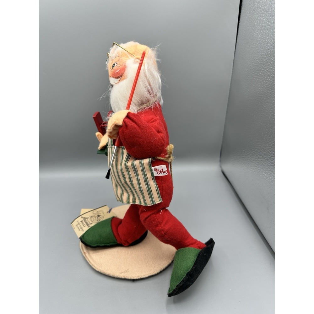 Vintage 1996 Annalee Doll Santa Claus Painting Toy Boat Apron, 12" With Tags - Picture 3 of 11